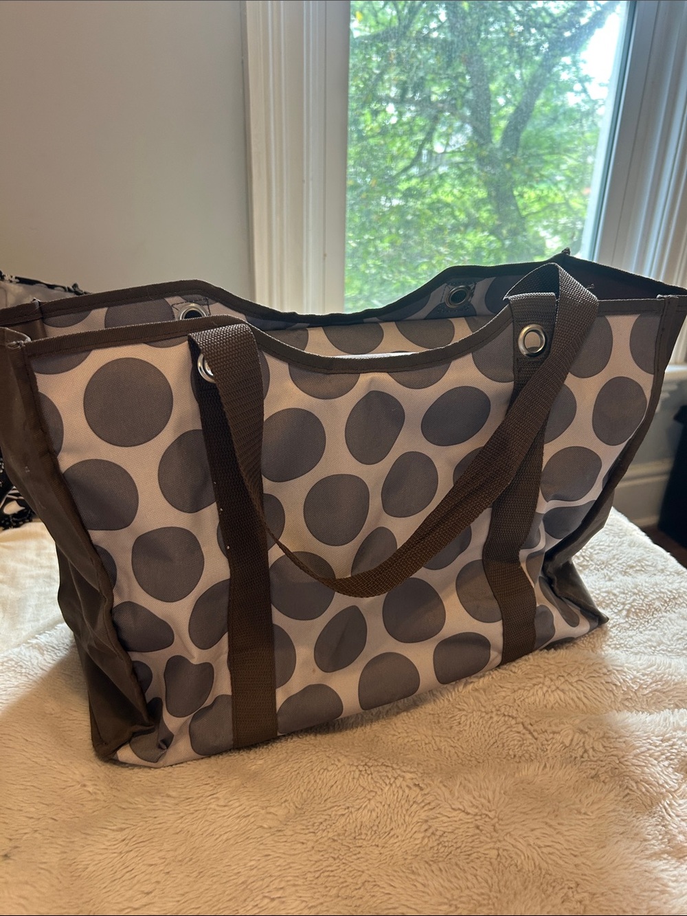 thirty-one Gray and Brown Polka Dot Tote